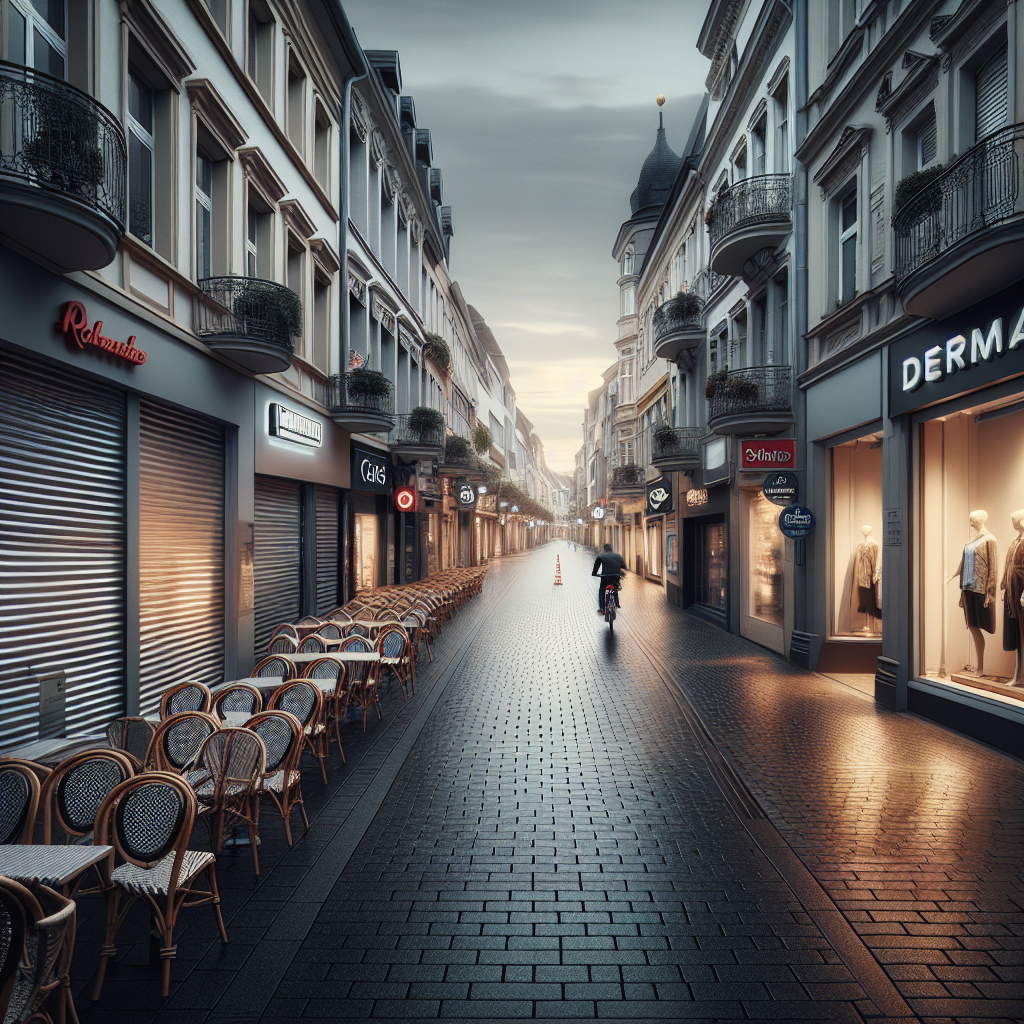 Symbolfoto: Leere Einkaufsstraße, geschlossene Läden, Kostensteigerungen und Strukturwandel in Deutschland.